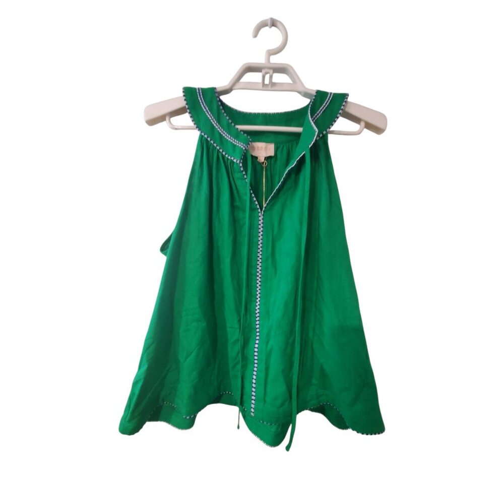 Ciebon nwt Margot tie neck top womens Large rayon linen blend green